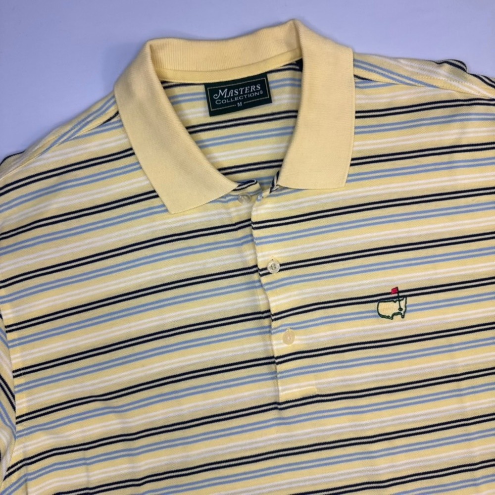Masters Collection Polo Shirt Mens‎ Medium Yellow Striped Short Sleeve Cotton